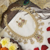 Vriksham Designer Dual Peacock Style Guttapusalu Long Neckpiece-Pearl-G19161